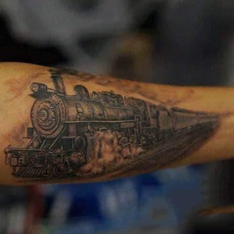 Forearm Mens Steam Train Tattoo