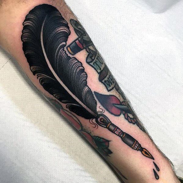Forearm Neo Traditional Mens Cool Quill Tattoo Ideas