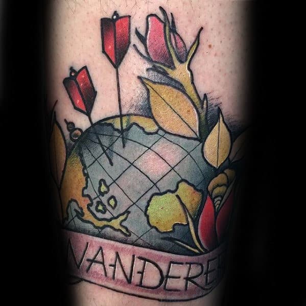 Forearm Neo Traditional Mens Wanderlust Globe Tattoo