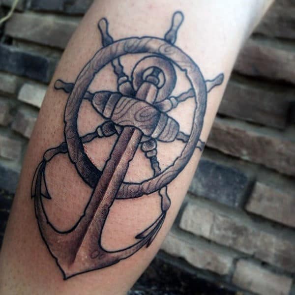 ship wheel and anchor tattoo