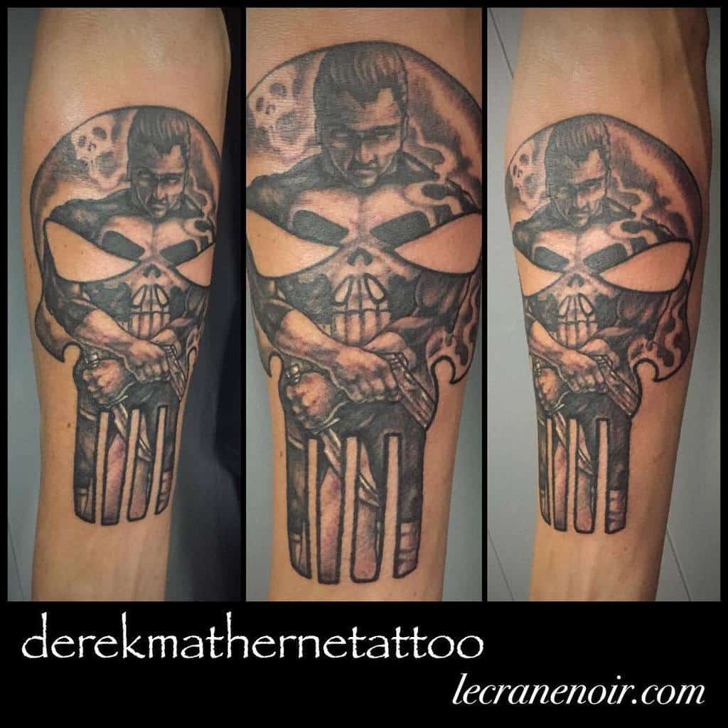 forearm punisher skull tattoo derekmathernetattoo