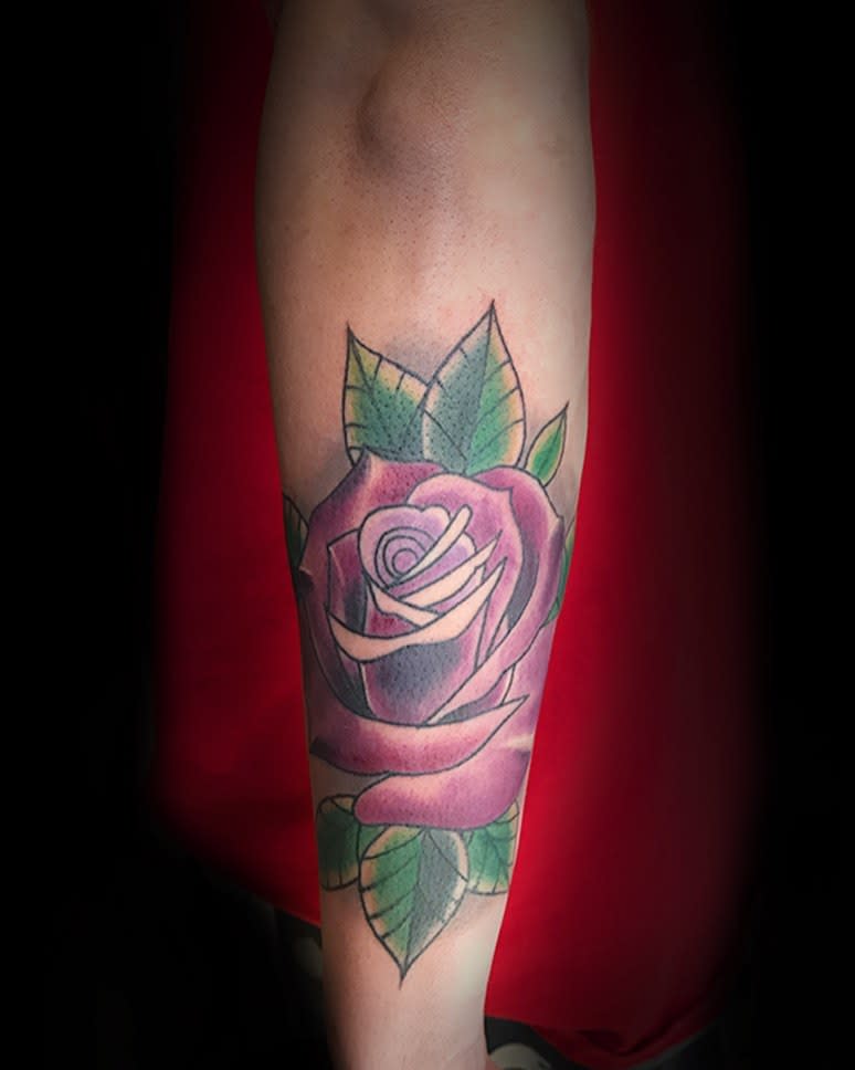 forearm purple rose tattoos inkbycristina