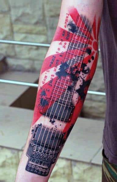 Forearm Red And Black Tattoos Men