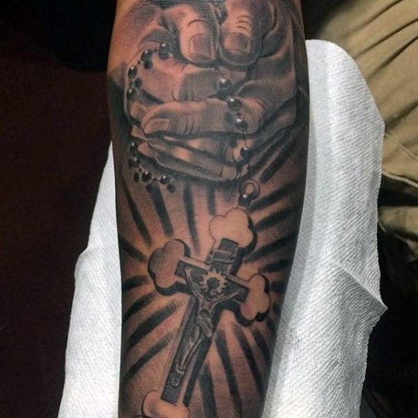 Forearm Rosary Christian Tattoos For Males