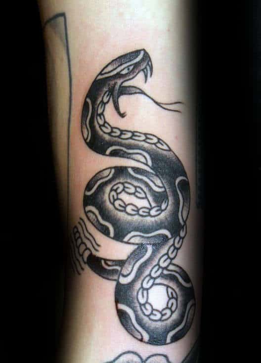 Forearm Sailor Jerry Rattlesnake Mens Tattoos
