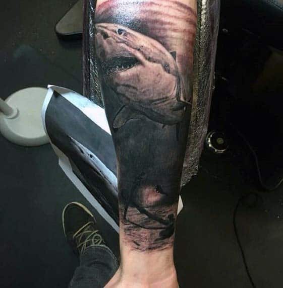 Forearm Shark With Anchor Guys Ocean Sleeve Tattoo