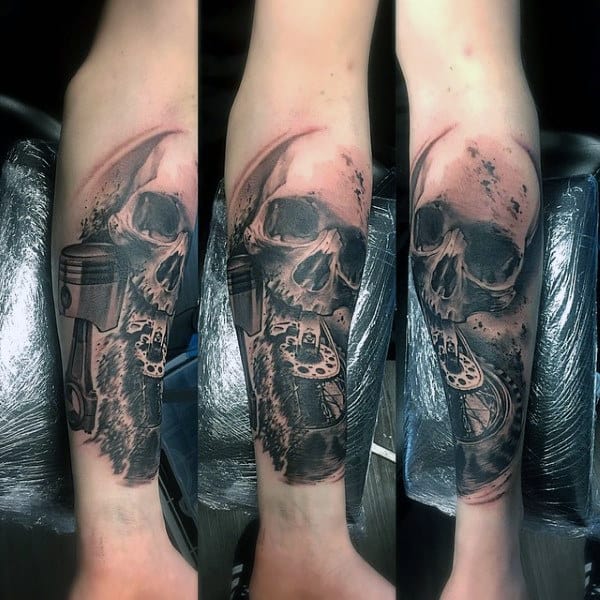 Skull Pistons Fire by x TattooNOW