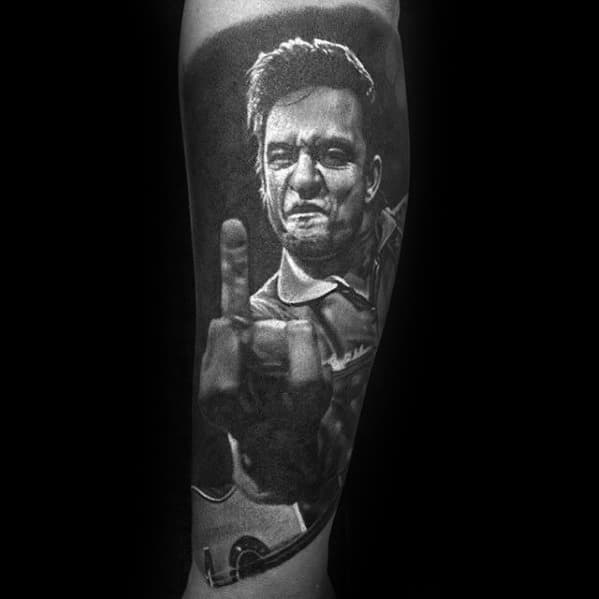 Forearm Sleeve 3d Realistic Portrait Johnny Cash Tattoos Male