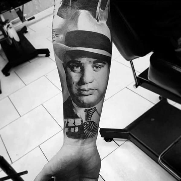 Forearm Sleeve Al Capone Tattoo On Men