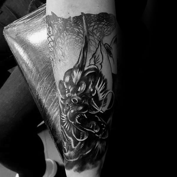 Forearm Sleeve Black And Shaded Chinese Dragon Mens Tattoos