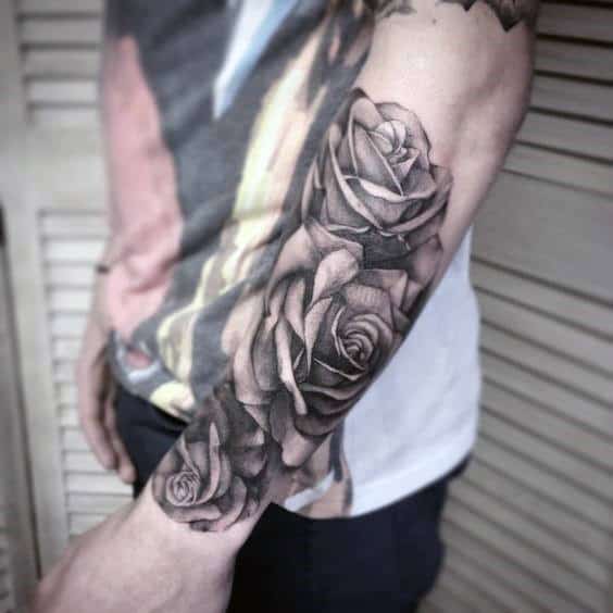 Forearm Sleeve Guys Realistic Rose Tattoo