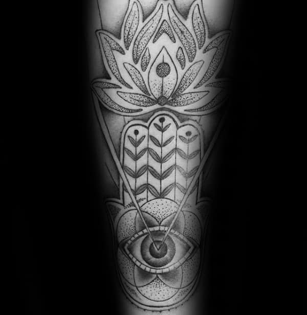 Hamsa Tattoo with Lotus Flower