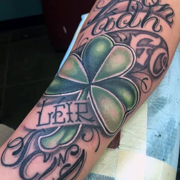 Forearm Sleeve Irish Shamrock Tattoo On Male