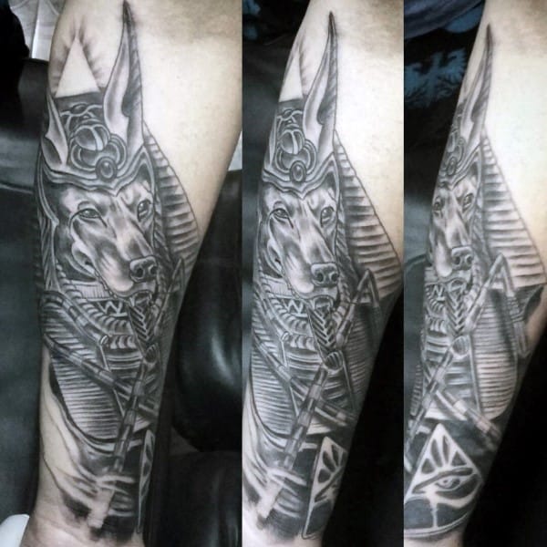 Anubis And Queen Girl Tattoos On Both Forearm