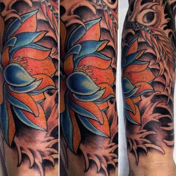 forearm-sleeve-male-lotus-flower-tattoos