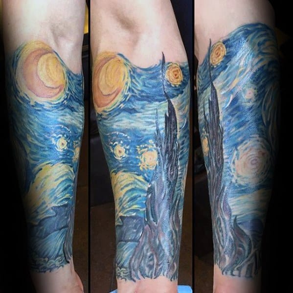 Forearm Sleeve Male Starry Night Tattoos