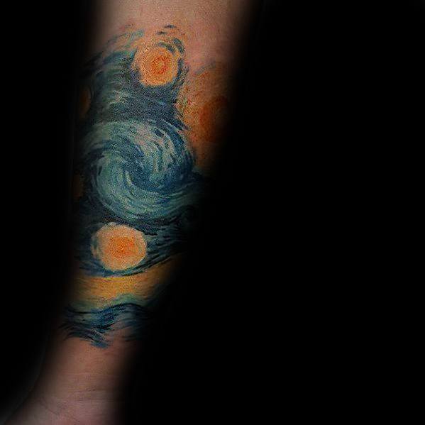 Forearm Sleeve Male Vincent Van Gogh Painting Themed Tattoos