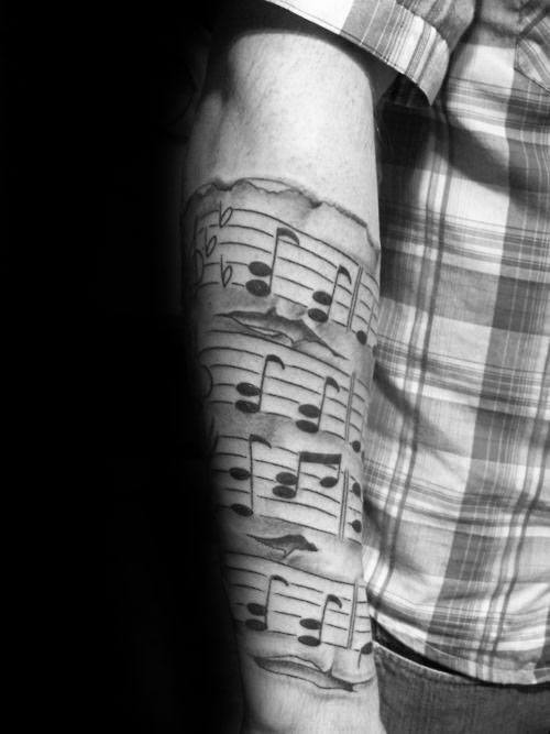 Forearm Sleeve Music Staff Tattoo Ideas For Males