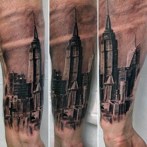 Forearm Sleeve New York Skyline Guys Tattoo Designs