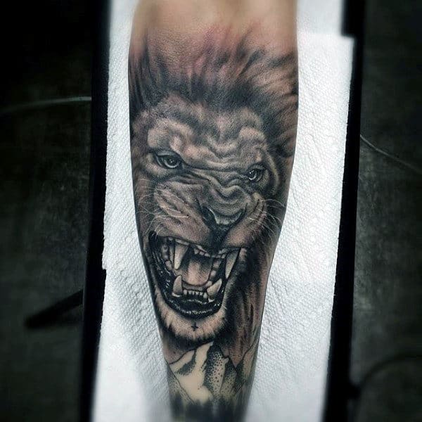 Forearm Sleeve Of Lion Mens Tattoo Designs