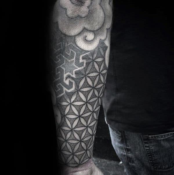 Flower of life pattern tattoo on the forearm