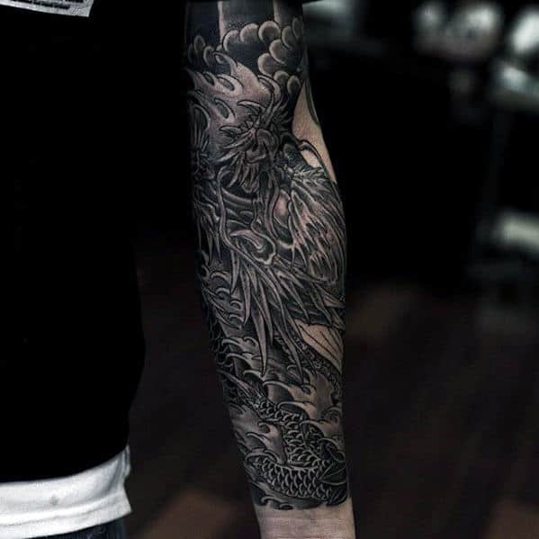 Forearm Sleeve With Dragon Design Mens Tattoo Ideas
