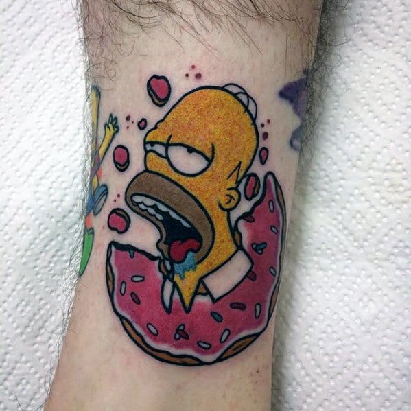 Forearm Small Doughnut Homer Simpson Tattoos Men