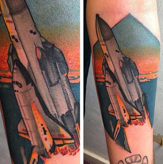 Forearm Spaceship Shuttle Amazing Tattoos For Guys