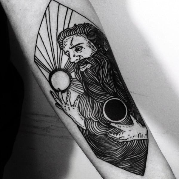 Forearm Sun And Moon Tattoo Designs For Men