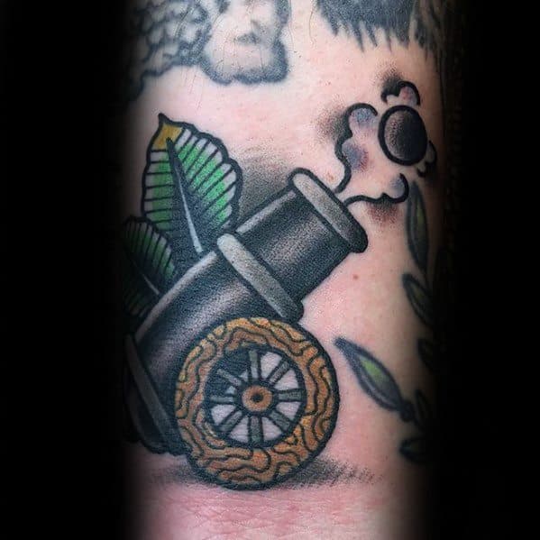 Forearm Traditional Cannon With Ball Tattoos For Gentlemen
