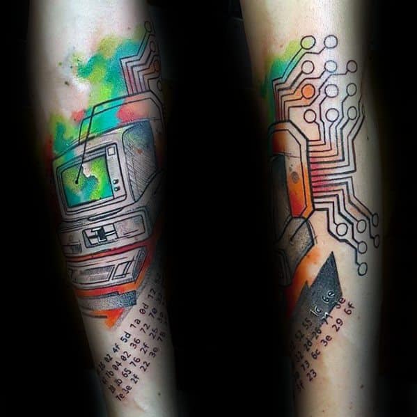 Forearm Watercolor Computer Guys Tattoos