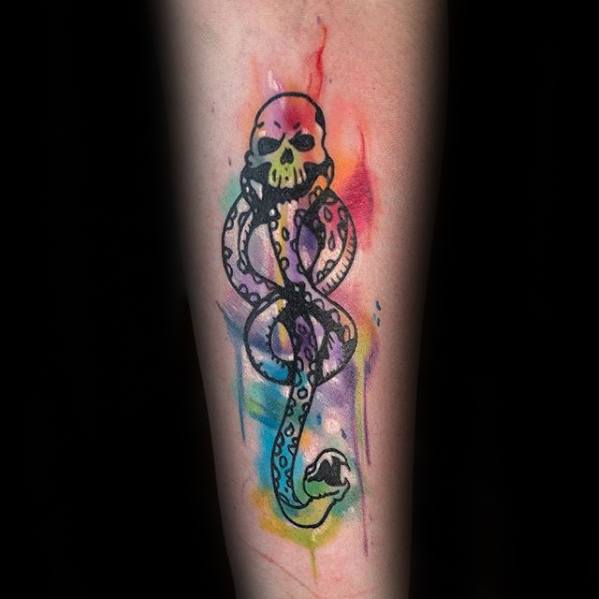 Forearm Watercolor Guys Tattoos With The Dark Mark Design