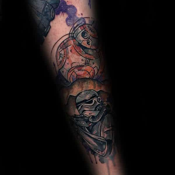 Forearm Watercolor Male Tattoo Of Stormtroopers