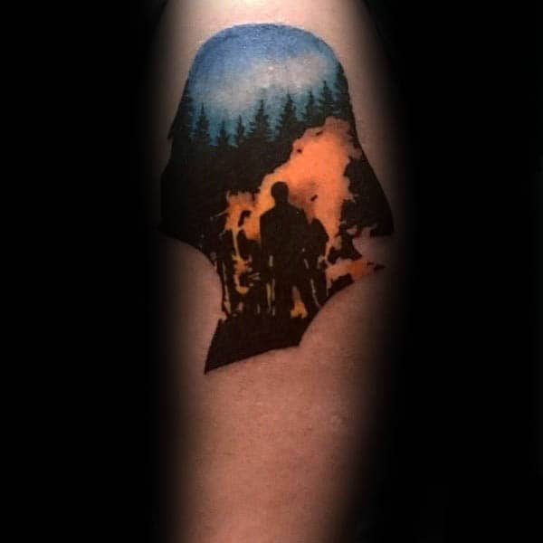 Forest Fire Silhouette Darth Vader Mens Arm Tattoo