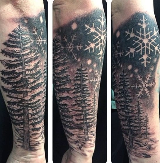 Forest Snowflake Mens Forearm Sleeve Tattoo