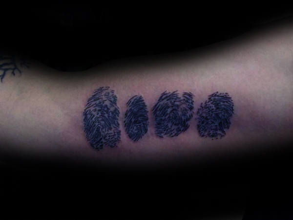 Four Fingerprints Tattoo On Mans Inner Arm Bicep