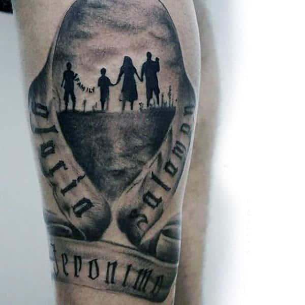 Four In A Family Black Shaded Tattoo Guys Forearms