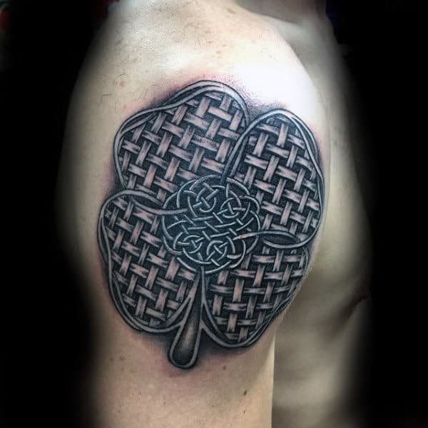 Four Leaf Clover Celtic Knot Male Tattoo Ideas On Upper Arm