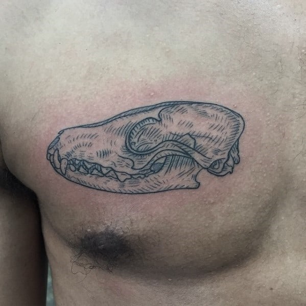 Fox Skull Animal Chest Tattoos For Guy
