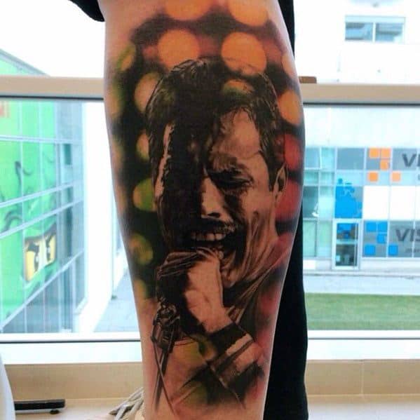 Freddie Mercury Guys Tattoo Ideas On Side Of Leg