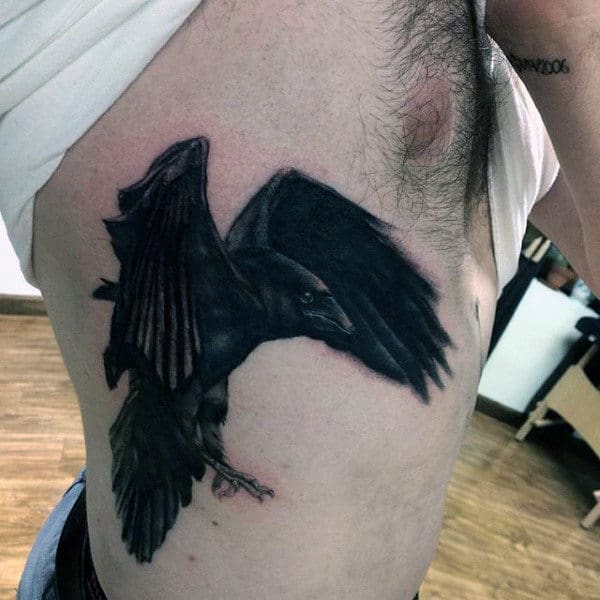 Frightened Black Raven Tattoo Males Torso