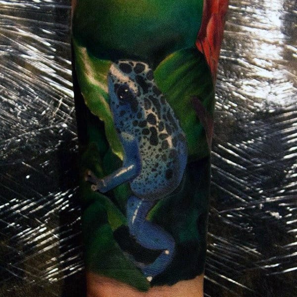 Frog In The Forest Mens Realistic Sleeve Tattoo On Forearm