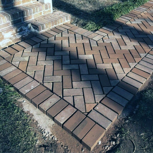 Front Door Steps Path Ideas Brick Walkway With Cool Pattern