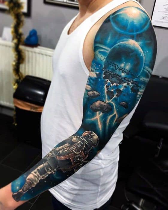 Full Arm 3d Celestial Mens Tattoo Designs