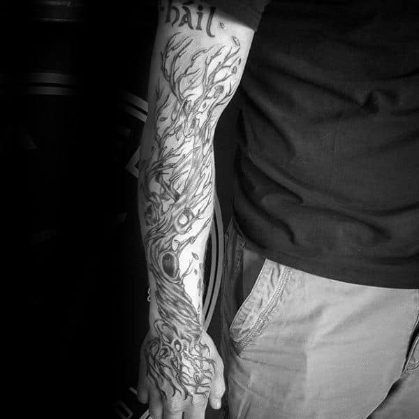 Full Arm And Hand Male Tree Roots Tattoo Ideas