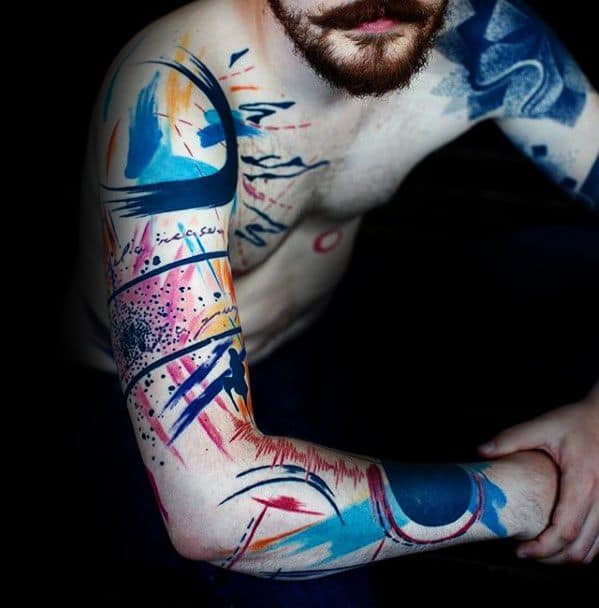 Full Arm Creative Artsy Guys Watercolor Tattoos