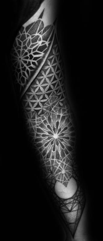 Full Arm Flower Of Life Geometrical Shapes Factal Tattoos For Men