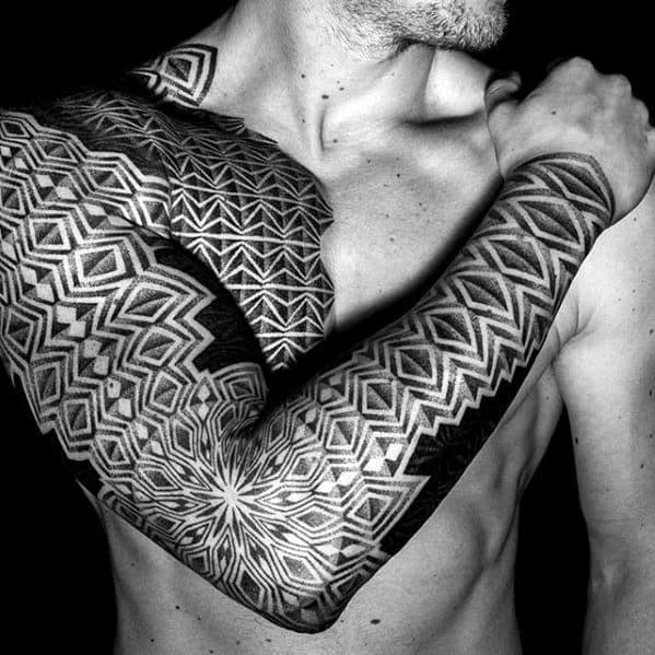 Full Arm Geometric Sleeve Guys Tattoos