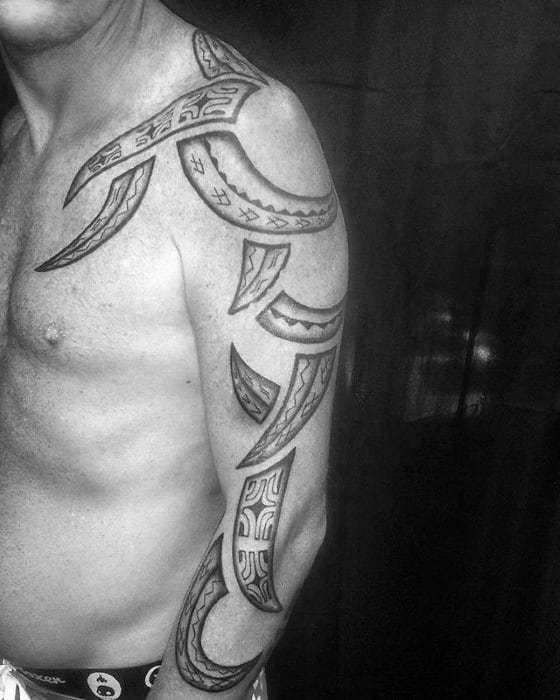 Full Arm Guys Polynesian Tattoo Tribal Design