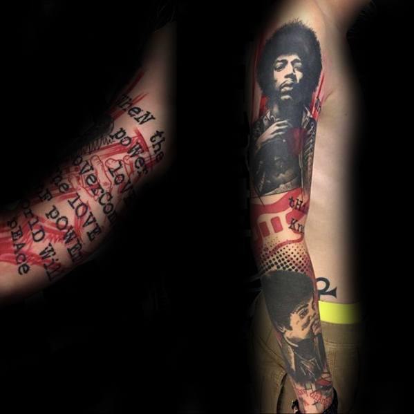 Full Arm Jimi Hendrix Male Tattoo Designs